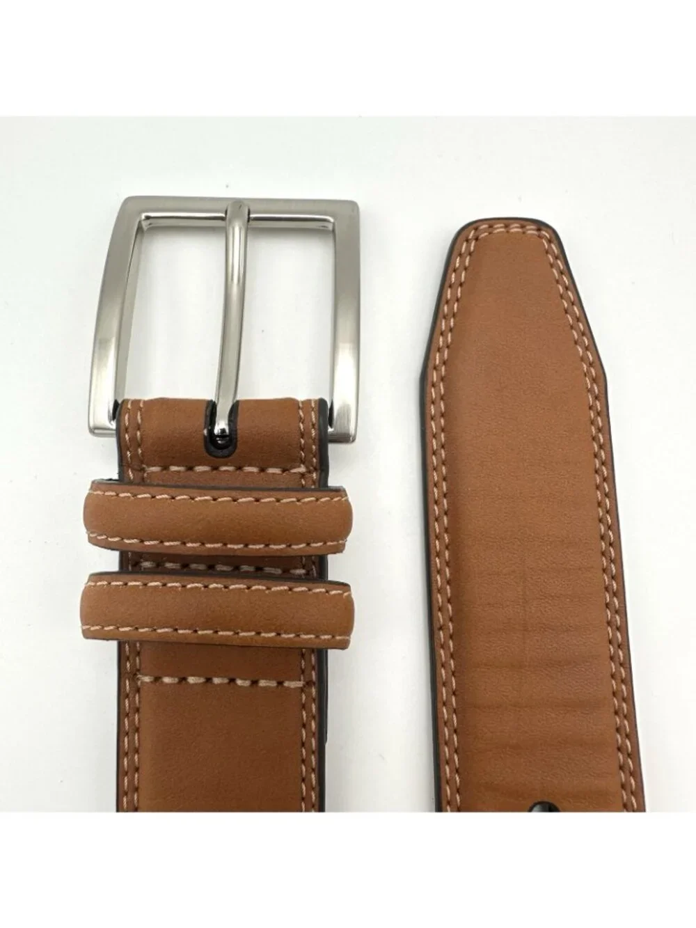 New Brown Belt Men’s 38” x 1.25” Faux Leather Bohemian Silver Toned Buckle